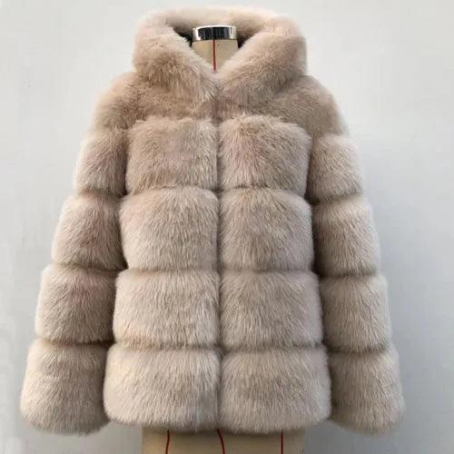 ZADORIN Winter Thick Warm Faux Fur Coat Women Furry Hooded Long Sleeve Faux Fur Jacket Luxury Winter Fur Coats Bontjas - Deck Em Up