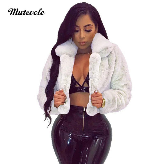 Mutevole Fluffy Faux Fur Coats Jackets Women Furry Fake Fur Crop Jacket Turn Down Collar Winter Warm Overcoat - Deck Em Up