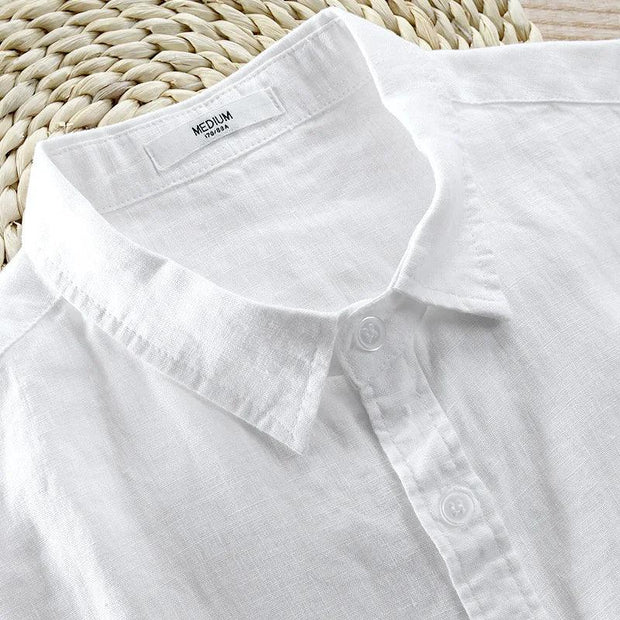 Classic Style Men's Linen Short-Sleeved Shirt Casual White Men Shirts Brand Flax 6 Colors M-3 Xl Square Collar Shirts Mens Camisa - Deck Em Up