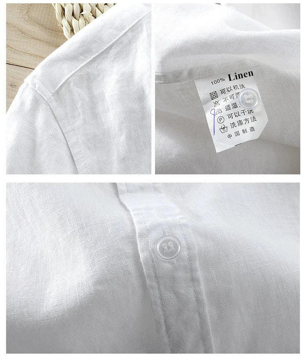 Classic Style Men's Linen Short-Sleeved Shirt Casual White Men Shirts Brand Flax 6 Colors M-3 Xl Square Collar Shirts Mens Camisa - Deck Em Up