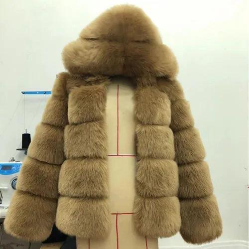 ZADORIN Winter Thick Warm Faux Fur Coat Women Furry Hooded Long Sleeve Faux Fur Jacket Luxury Winter Fur Coats Bontjas - Deck Em Up