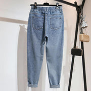 Boyfriend Jeans For Women High Waist Plus Size Full Length Denim Harem Pants Retro Blue Gray 4xl 5xl 6xl - Deck Em Up
