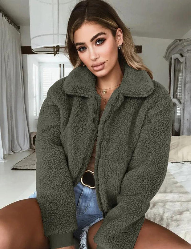Women Thick Warm Teddy Bear Pocket Fleece Jacket Coat Zip Up Outwear Overcoat Winter Soft Fur Jacket Female Plush Coat Elegant - Deck Em Up