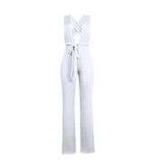 Women Fashion Clothing Sexy V Neck Multi-way Jumpsuits Female Lace Up Bandage Sleeveless Wide Leg Autumn Playsuits - Deck Em Up