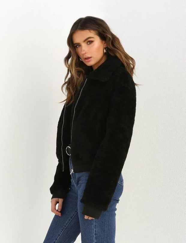 Women Thick Warm Teddy Bear Pocket Fleece Jacket Coat Zip Up Outwear Overcoat Winter Soft Fur Jacket Female Plush Coat Elegant - Deck Em Up