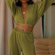 Women's V-Neck Fashion Casual Set Clothing - Deck Em Up