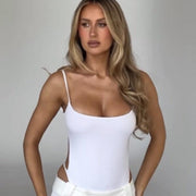 New Women's Solid Color High-elastic Low Collar Sling Backless Tight American One-piece Vest - Deck Em Up