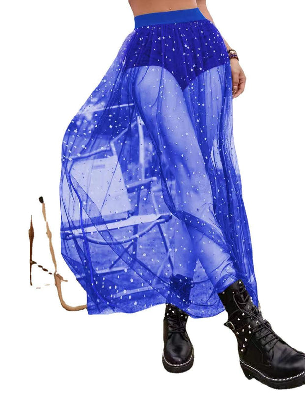 Sexy Women's See-through Pleated Skirt Lace Mesh High Waist Skirt - Deck Em Up