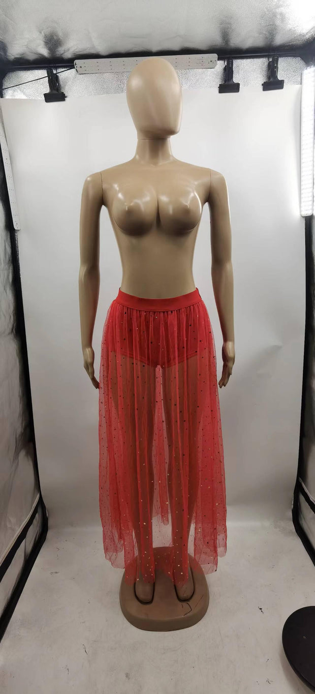 Sexy Women's See-through Pleated Skirt Lace Mesh High Waist Skirt - Deck Em Up