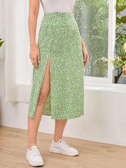 European And American Floral Split A- Line Sheath Mid-waist Dress Skirt - Deck Em Up