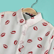 New Fashion Retro Women Sexy Red Lips Prints Chiffon Blouse Ladies Elegant Long Sleeve Shirts Casual Tops White Black Blusa - Deck Em Up