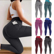 Women Plus Size Pocket Yoga Pants High Waist Elastic Push Up Fitness Sports Leggings Girls Gym Workout Honeycomb Sweatpants - Deck Em Up