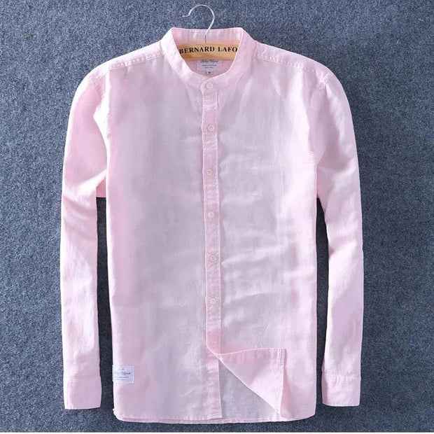 Schinteon Men Spring Summer Cotton Linen Shirt Slim Stand Collar Comfortable Undershirt Male Asian Size Top Quality 3XL 4XL - Deck Em Up