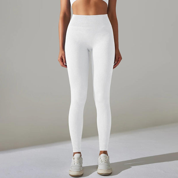 Solid White Women Leggings Seamless Gym Leggings Quick Dry Fitness Pants High Waist Running Pants Hips Push up Sports Leggings - Deck Em Up
