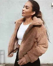 Women Thick Warm Teddy Bear Pocket Fleece Jacket Coat Zip Up Outwear Overcoat Winter Soft Fur Jacket Female Plush Coat Elegant - Deck Em Up