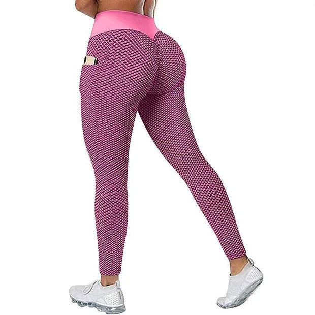 Women Plus Size Pocket Yoga Pants High Waist Elastic Push Up Fitness Sports Leggings Girls Gym Workout Honeycomb Sweatpants - Deck Em Up