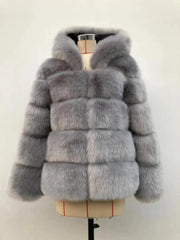 ZADORIN Winter Thick Warm Faux Fur Coat Women Furry Hooded Long Sleeve Faux Fur Jacket Luxury Winter Fur Coats Bontjas - Deck Em Up