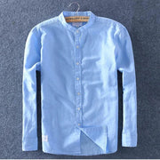 Schinteon Men Spring Summer Cotton Linen Shirt Slim Stand Collar Comfortable Undershirt Male Asian Size Top Quality 3XL 4XL - Deck Em Up