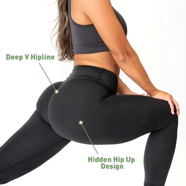 SHINBENE Sculpt Peach High Waist V Cut Back Gym Fitness Tights Yoga Pants Hidden Scrunch Butt Sport Leggings for Women - Deck Em Up