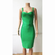 New Women Sexy Celebrity Midi Red White HL Elastic Bandage Dress Spaghetti Strap Club Bodycon Party Dress Wholesale HL434 - Deck Em Up