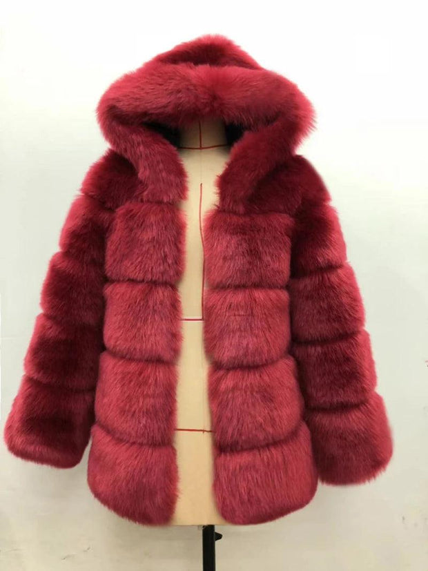 ZADORIN Winter Thick Warm Faux Fur Coat Women Furry Hooded Long Sleeve Faux Fur Jacket Luxury Winter Fur Coats Bontjas - Deck Em Up