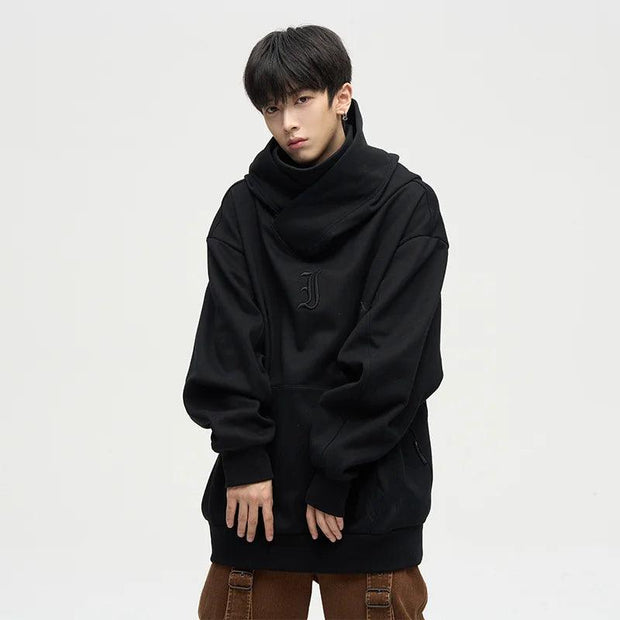 Autumn Ninja Streetwear Turtleneck Hoodies For Men Letter Embroidered Hip Hop Fashion Sweatshirts Y2K Vintage Fleece Hoody - Deck Em Up