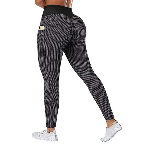 Women Plus Size Pocket Yoga Pants High Waist Elastic Push Up Fitness Sports Leggings Girls Gym Workout Honeycomb Sweatpants - Deck Em Up