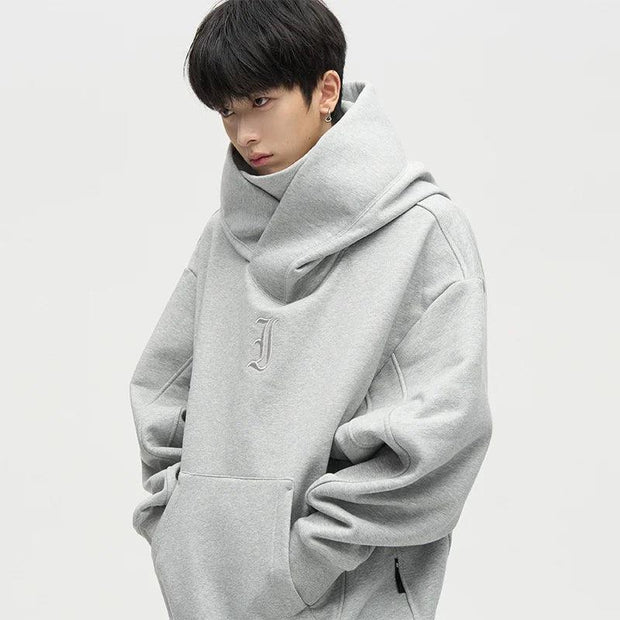 Autumn Ninja Streetwear Turtleneck Hoodies For Men Letter Embroidered Hip Hop Fashion Sweatshirts Y2K Vintage Fleece Hoody - Deck Em Up