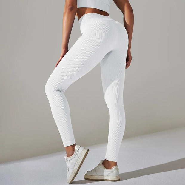 Solid White Women Leggings Seamless Gym Leggings Quick Dry Fitness Pants High Waist Running Pants Hips Push up Sports Leggings - Deck Em Up