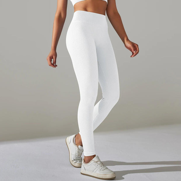 Solid White Women Leggings Seamless Gym Leggings Quick Dry Fitness Pants High Waist Running Pants Hips Push up Sports Leggings - Deck Em Up