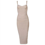 New Women Sexy Celebrity Midi Red White HL Elastic Bandage Dress Spaghetti Strap Club Bodycon Party Dress Wholesale HL434 - Deck Em Up