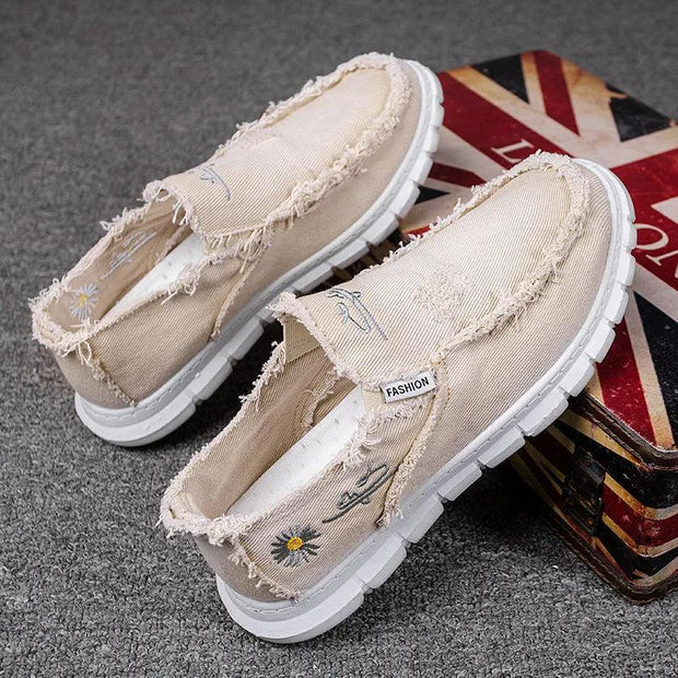 New Casual Frayed Canvas Shoes For Men Summer Breathable Espadrilles Man Slip On Distressed Sneakers Male Ultra Light Boat Shoes - Deck Em Up