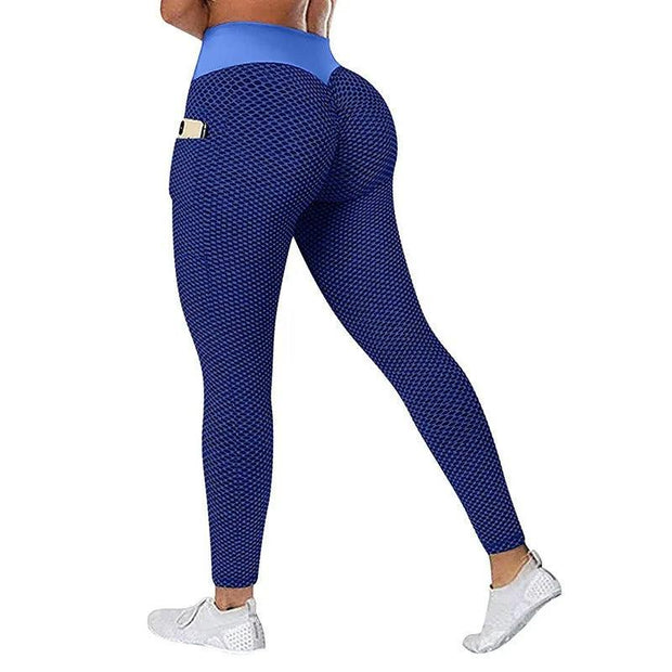 Women Plus Size Pocket Yoga Pants High Waist Elastic Push Up Fitness Sports Leggings Girls Gym Workout Honeycomb Sweatpants - Deck Em Up
