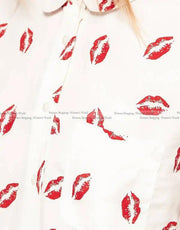 New Fashion Retro Women Sexy Red Lips Prints Chiffon Blouse Ladies Elegant Long Sleeve Shirts Casual Tops White Black Blusa - Deck Em Up