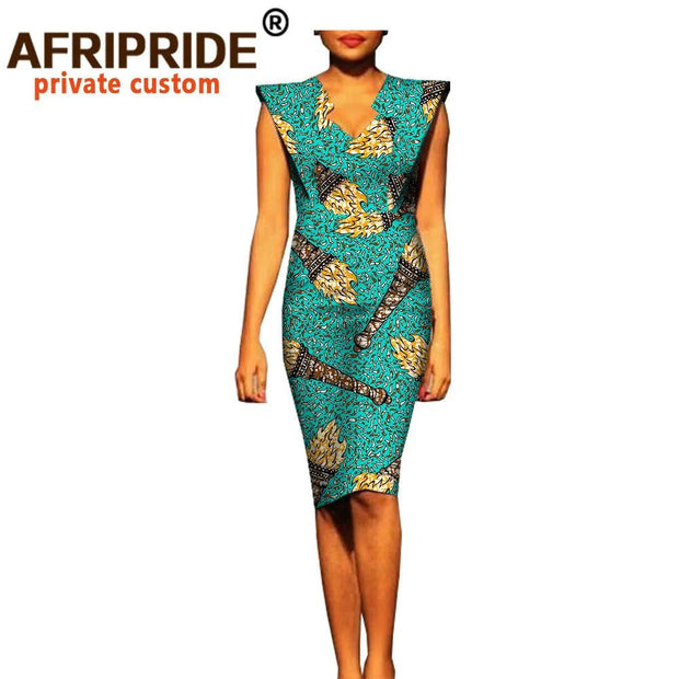 African Summer Women Dress AFRIPRIDE Fashion Short Batwing Sleeve V-Neck Knee-length Casual Cotton Dress for Women A7225121 - Deck Em Up