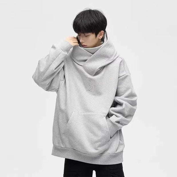 Autumn Ninja Streetwear Turtleneck Hoodies For Men Letter Embroidered Hip Hop Fashion Sweatshirts Y2K Vintage Fleece Hoody - Deck Em Up