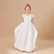 Kids Dress Ladies White Flower Girl Wedding - Deck Em Up