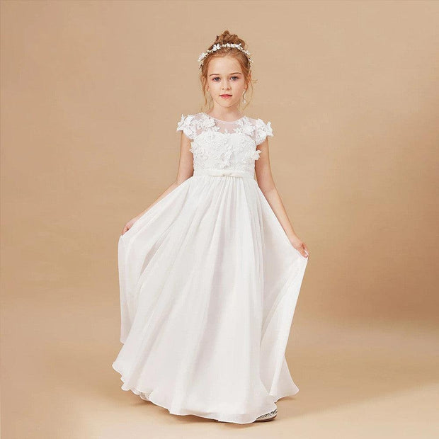 Kids Dress Ladies White Flower Girl Wedding - Deck Em Up