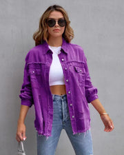 Fashion Ripped Shirt Jacket Female Autumn And Spring Casual Tops Womens Clothing - Deck Em Up