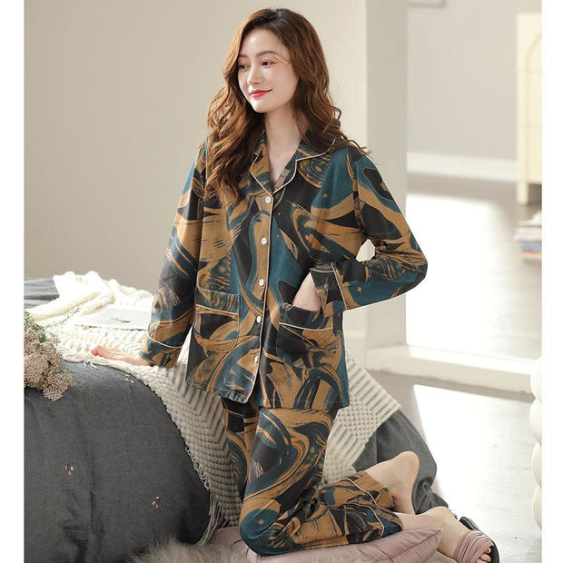 Women's Pure Cotton Long Sleeved Loose Size Home Clothing Set - Deck Em Up