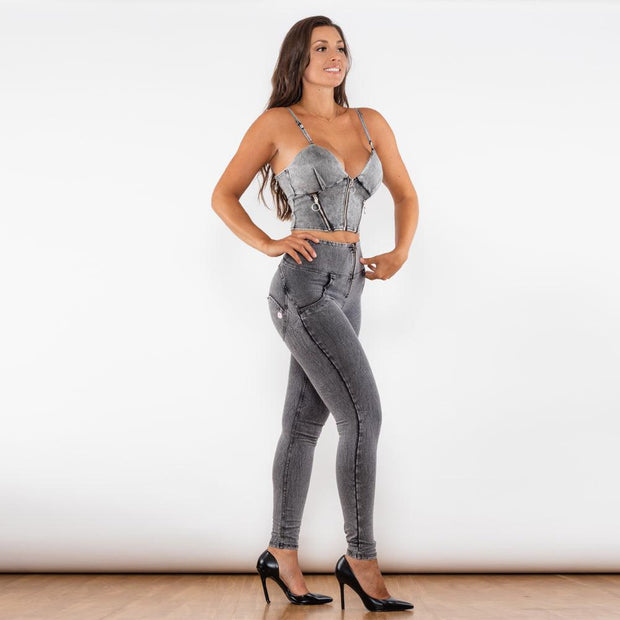 Shascullfites Melody Denim Grey Shapers Butt Lift Push Up Jeans Two Piece Sets Womens Outifits Sexy Dance Party Club Wear - Deck Em Up