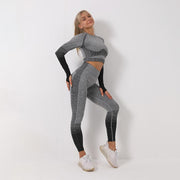 Seamless Yoga Clothing Set Striped Knit Hip Lift Stretch - Deck Em Up