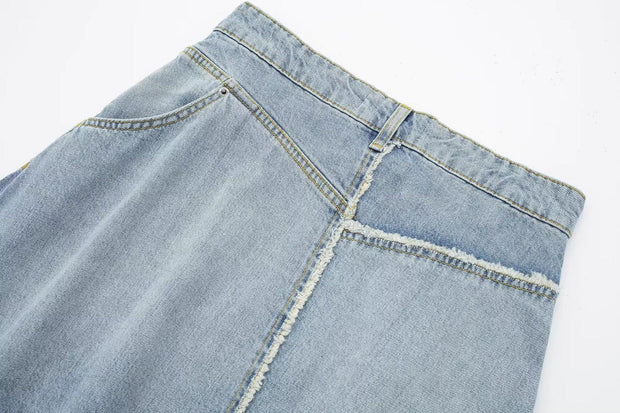 Fashionable Asymmetric High Waist Denim Skirt - Deck Em Up