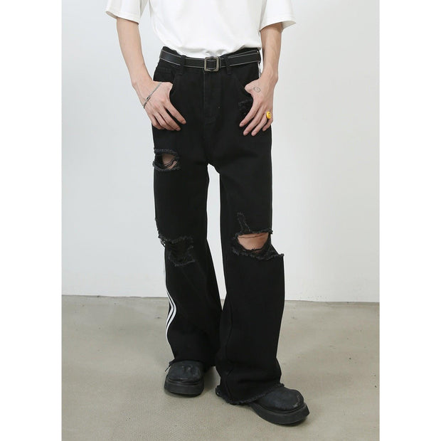 Retro Tattered Jeans Washed Wide-leg Jeans For Men - Deck Em Up