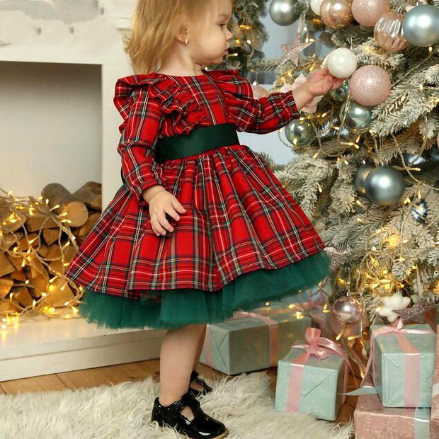 Girls Kids Red Checkered Bow Christmas Dress - Deck Em Up