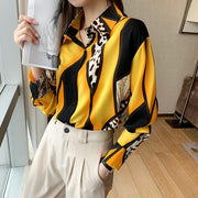 Westernstyle Allmatch Color Contrast Leopard Print Long Sleeved Chiffon Shirt Womens Top - Deck Em Up