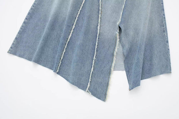 Fashionable Asymmetric High Waist Denim Skirt - Deck Em Up