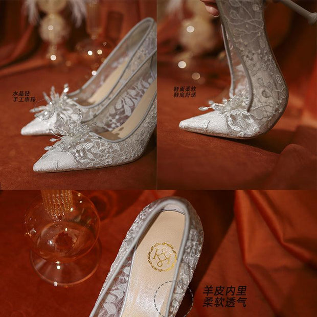 Wedding Shoes Flat White Wedding Dress Crystal Low Heel Shoes - Deck Em Up