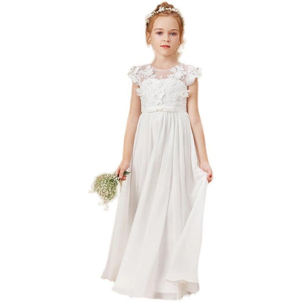 Kids Dress Ladies White Flower Girl Wedding - Deck Em Up