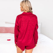 Lapel Long Sleeve Shorts Pajamas For Women - Deck Em Up